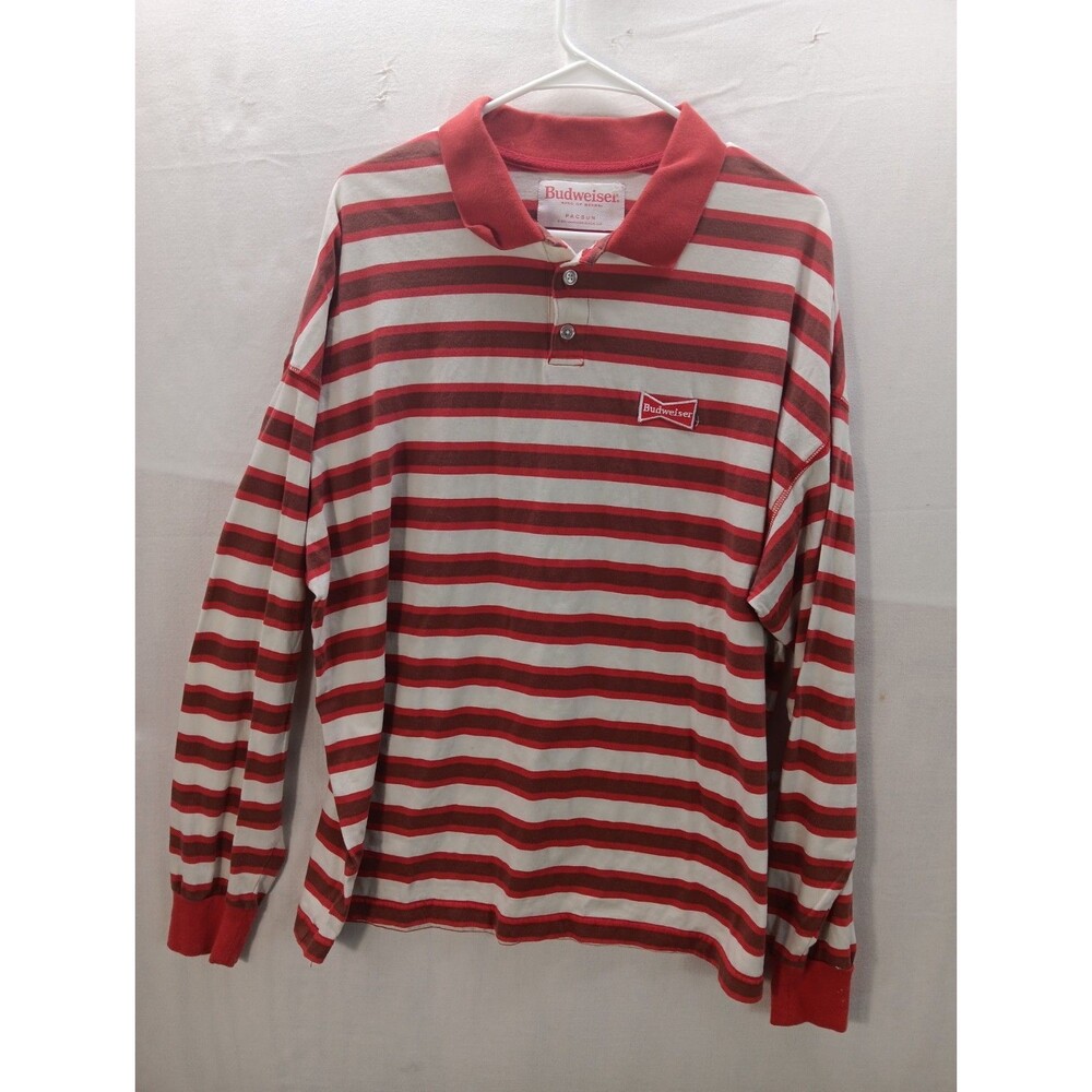 Vintage Budweiser Polo Shirt Men's Size L By PacSun Striped Long Sleeve